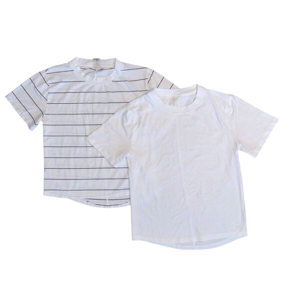 Pair of CALIA Women’s White and White Black Striped Short Sleeve Crew T-Shirts - Picture 1 of 11